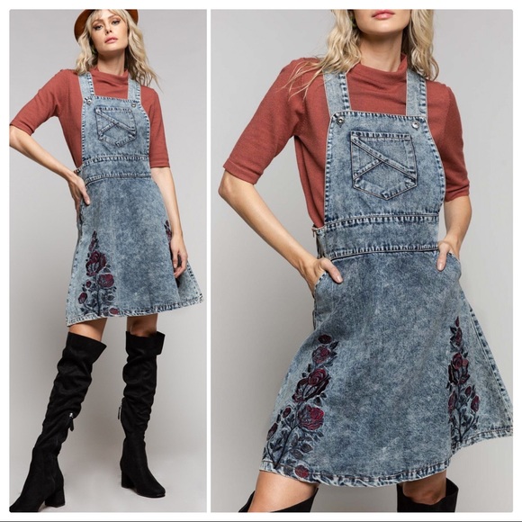 Vintage 80's Stone Washed Coverall Denim Dress - Picture 3 of 9